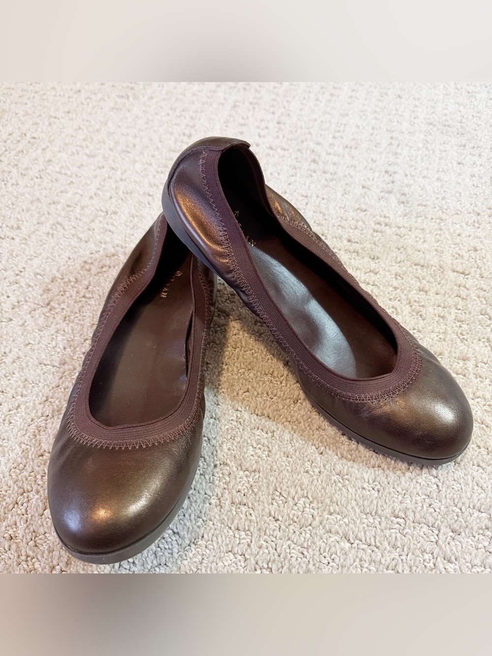Cole Haan Gilmore Ballet Flats Bronze Metallic Brown Leather Sz 7.5 Slip On Flex